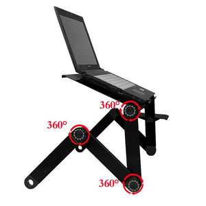 Adjustable Foldable Laptop Stand with Fans & Mouse Pad | Portable Aluminum Alloy | Black