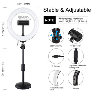 7.9" RGBW LED Ring Light with Dual Colour Temperature & Phone Clamp