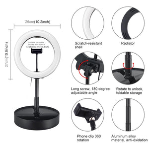 10.2" Dual-Colour LED Ring Light | With USB | Bluetooth Remote & Phone Holder | Black