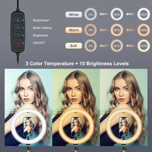 10.2" Ring Light with USB | 3 Modes | Dual Colour | Phone Clamp