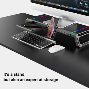 Foldable Laptop Stand with RGB Lighting & USB Expansion | Monitor Rack | Obsidian Black