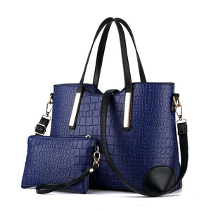 Vintage 2-in-1 Messenger Bag with Crocodile Pattern & Leather Wallet | Dark Blue