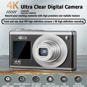 4K HD Digital Camera | 60MP | Dual Screen Selfie Camera | No Memory | White Edition