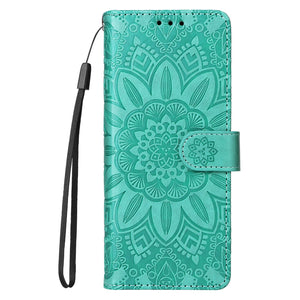 Sunflower Embossed Leather Phone Case | For Samsung Galaxy Z Fold 4 / 5G | Blue