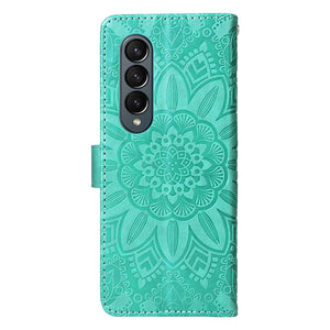 Sunflower Embossed Leather Phone Case | For Samsung Galaxy Z Fold 4 / 5G | Blue