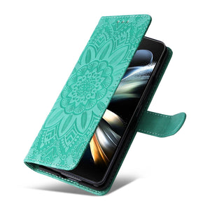 Sunflower Embossed Leather Phone Case | For Samsung Galaxy Z Fold 4 / 5G | Blue