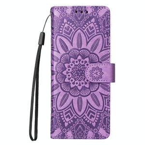Sunflower Embossed Leather Phone Case | For Samsung Galaxy Z Fold 4 / 5G | Blue