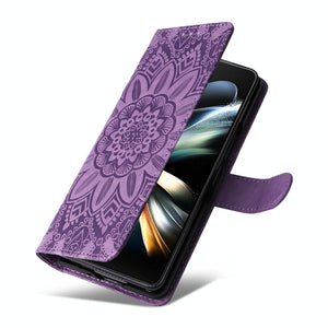 Sunflower Embossed Leather Phone Case | For Samsung Galaxy Z Fold 4 / 5G | Blue