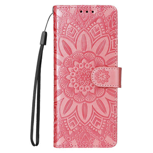 Sunflower Embossed Leather Phone Case | For Samsung Galaxy Z Fold 4 / 5G | Blue