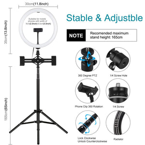 11.8" LED Ring Light Kit with Tripod & Dual Phone Bracket | 3 Modes | Dual Colour Temperature | USB Live Broadcast | Black
