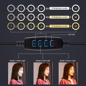 11.8" LED Ring Light Kit with Tripod & Dual Phone Bracket | 3 Modes | Dual Colour Temperature | USB Live Broadcast | Black