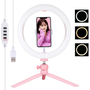 10.2" LED Ring Light with Tripod & Phone Clamp | 3 Modes Dual Colour Temperature Dimmable | Black