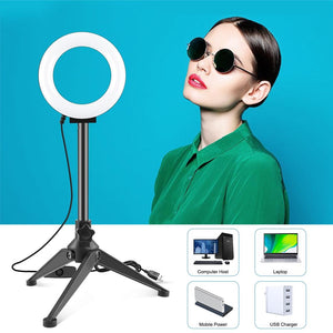 12cm Ring Light | Desktop Tripod | Selfie Stick Mount | USB LED | Beauty Vlogging | Photography & Video Lighting Kit | Black