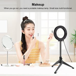 12cm Ring Light | Desktop Tripod | Selfie Stick Mount | USB LED | Beauty Vlogging | Photography & Video Lighting Kit | Black