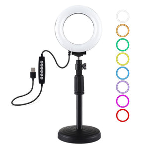 Curved Surface Ring Light with USB | 10 Modes & 8 Colour RGBW | Cold Shoe Tripod | Black