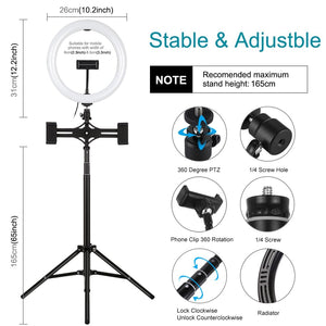10.2" Dual Phone Tripod with USB Ring Light & Remote