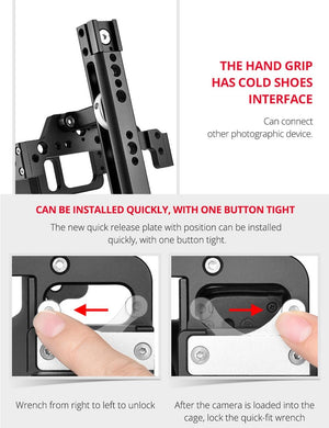 Video Camera Cage Stabilizer | With Handle & Rail Rod | For Nikon Z6 / Z7