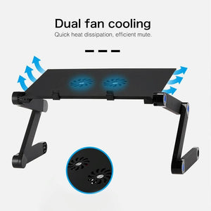 Foldable Laptop Stand with Dual Fans & Mouse Pad | 360° Adjustable | Black