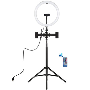 11.8" RGBW LED Ring Light Kit with Mount | Dual Phone Brackets | Remote Control