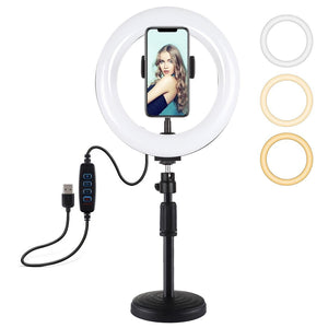 7.9" LED Ring Light with USB | 3 Modes Dimmable | Dual Colour | Phone Clamp
