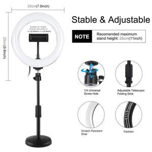 7.9" LED Ring Light with USB | 3 Modes Dimmable | Dual Colour | Phone Clamp