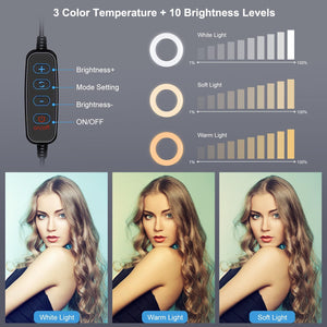 7.9" LED Ring Light with USB | 3 Modes Dimmable | Dual Colour | Phone Clamp