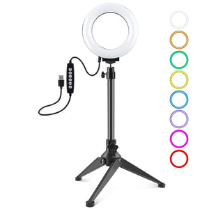 10 Mode USB LED Ring Light with Tripod Mount & Cold Shoe Ball Head | 4.7 - Inch Diameter