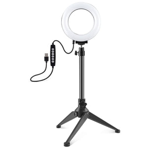 10 Mode USB LED Ring Light with Tripod Mount & Cold Shoe Ball Head | 4.7 - Inch Diameter