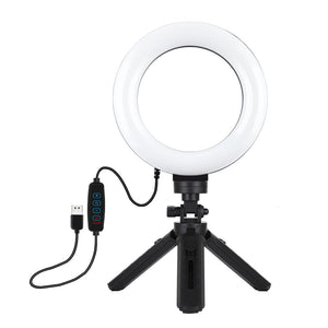 6.2" LED Ring Light with USB 3 Modes Dimmable | Vlogging, Photography, Video Pocket Tripod Mount | Cold Shoe Ball Head | Black