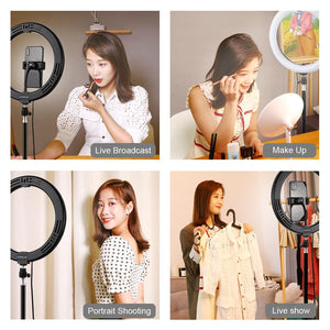 10.2" Ring Light with Tripod | USB | 3 Modes | Dual Colour Diffuse Light | Phone Clamp with Remote | Black