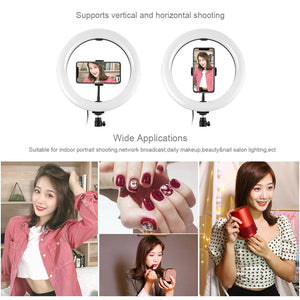10.2" Ring Light with Tripod | USB | 3 Modes | Dual Colour Diffuse Light | Phone Clamp with Remote | Black