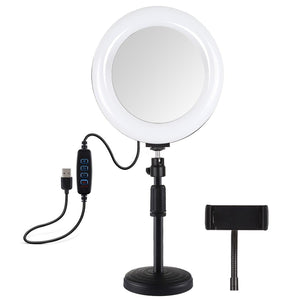 7.9" Dual-Colour LED Ring Light with Desktop Mount & Phone Clamp