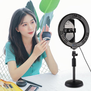 7.9" Dual-Colour LED Ring Light with Desktop Mount & Phone Clamp