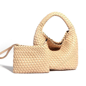 Apricot Hand Woven 2-in-1 Shoulder Bag | Apricot Colour