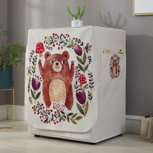 Cartoon Cotton Linen Drum Roller Washing Machine Dust Cover | 83x60x60cm | Bee