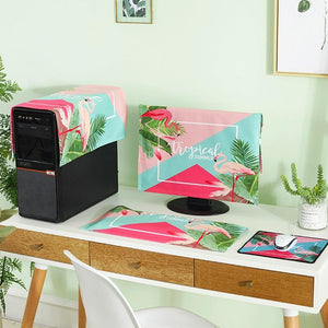 Universal 3-in-1 Desktop PC Dust Cover | Fits 23-24 Inch Screens | Fascinating Flamingo