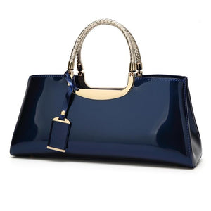 Patent Leather Shoulder Bag for Women | Glue Closure | Blue