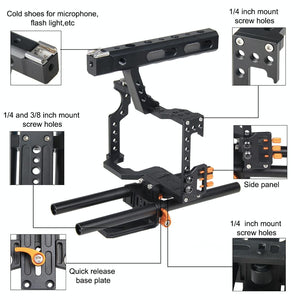 Video Camera Cage Stabilizer for Panasonic Lumix DMC-GH4 / Sony A7 Series | Orange