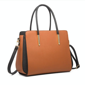 Large Capacity 4-in-1 Messenger Handbag with Fashionable Colour Block Design | Brown