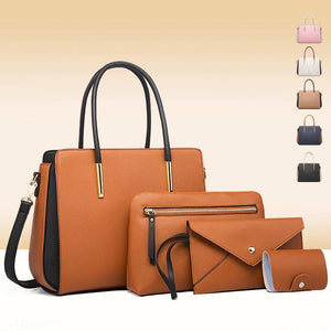 Large Capacity 4-in-1 Messenger Handbag with Fashionable Colour Block Design | Brown