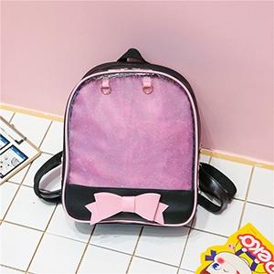 Mini Clear Kids Backpack with Bow | Perfect for School | Black & Pink