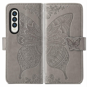 Embossed Butterfly Love Leather Case | For Samsung Galaxy Z Fold 4 | Flower Design | Light Purple
