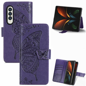 Embossed Butterfly Love Leather Case | For Samsung Galaxy Z Fold 4 | Flower Design | Light Purple