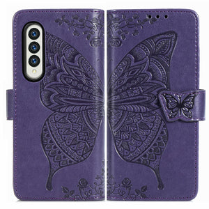Embossed Butterfly Love Leather Case | For Samsung Galaxy Z Fold 4 | Flower Design | Light Purple