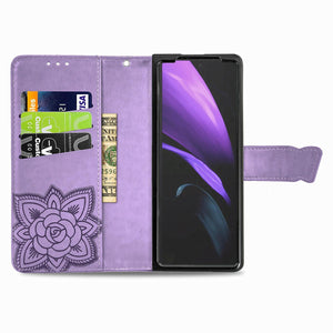 Embossed Butterfly Love Leather Case | For Samsung Galaxy Z Fold 4 | Flower Design | Light Purple