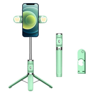 Bluetooth Remote Selfie Stick with Dual Fill Light & Tripod | Green