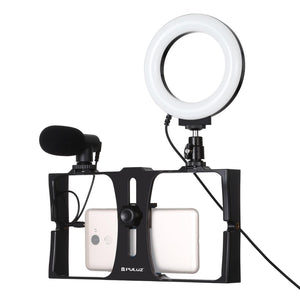 3-in-1 Vlogging Kit with Smartphone Rig, Microphone & LED Ring Light | Blue