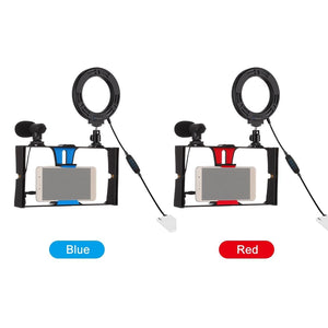 3-in-1 Vlogging Kit with Smartphone Rig, Microphone & LED Ring Light | Blue