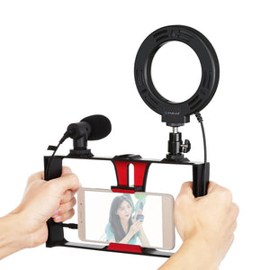3-in-1 Vlogging Kit with Smartphone Rig, Microphone & LED Ring Light | Blue