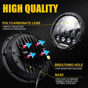 2 Pcs 7 Inch LED Motorcycle Headlight | DC 10-48V | 36W | 6000K | 12 SMD-5630 & Crystal Lamp Beads | White Light